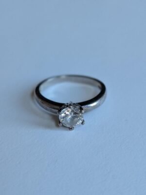 Vintage Sterling Silver DQCZ Solitaire Stone Ring | Size M 1/2 | 925 Silver