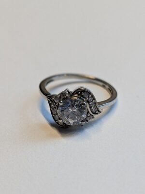 Vintage Sterling Silver Swarovski Halo Style Ring | Size Q | 925 Silver
