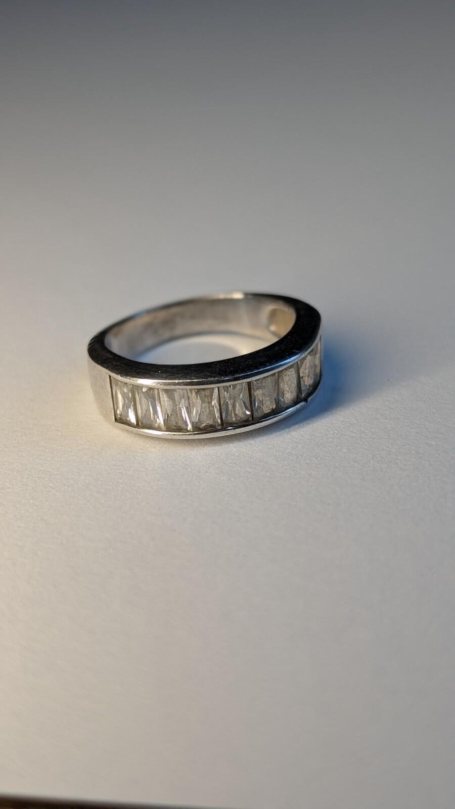 Vintage Sterling Silver Baguette Channel Set Ring | Size M 1/2 | 925 Silver