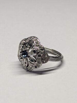 Vintage Costume Jewellery Blue And Clear Gemstones Ring | Size N 1/2