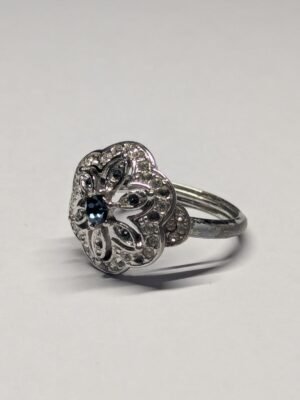 Vintage Costume Jewellery Blue And Clear Gemstones Ring | Size N 1/2