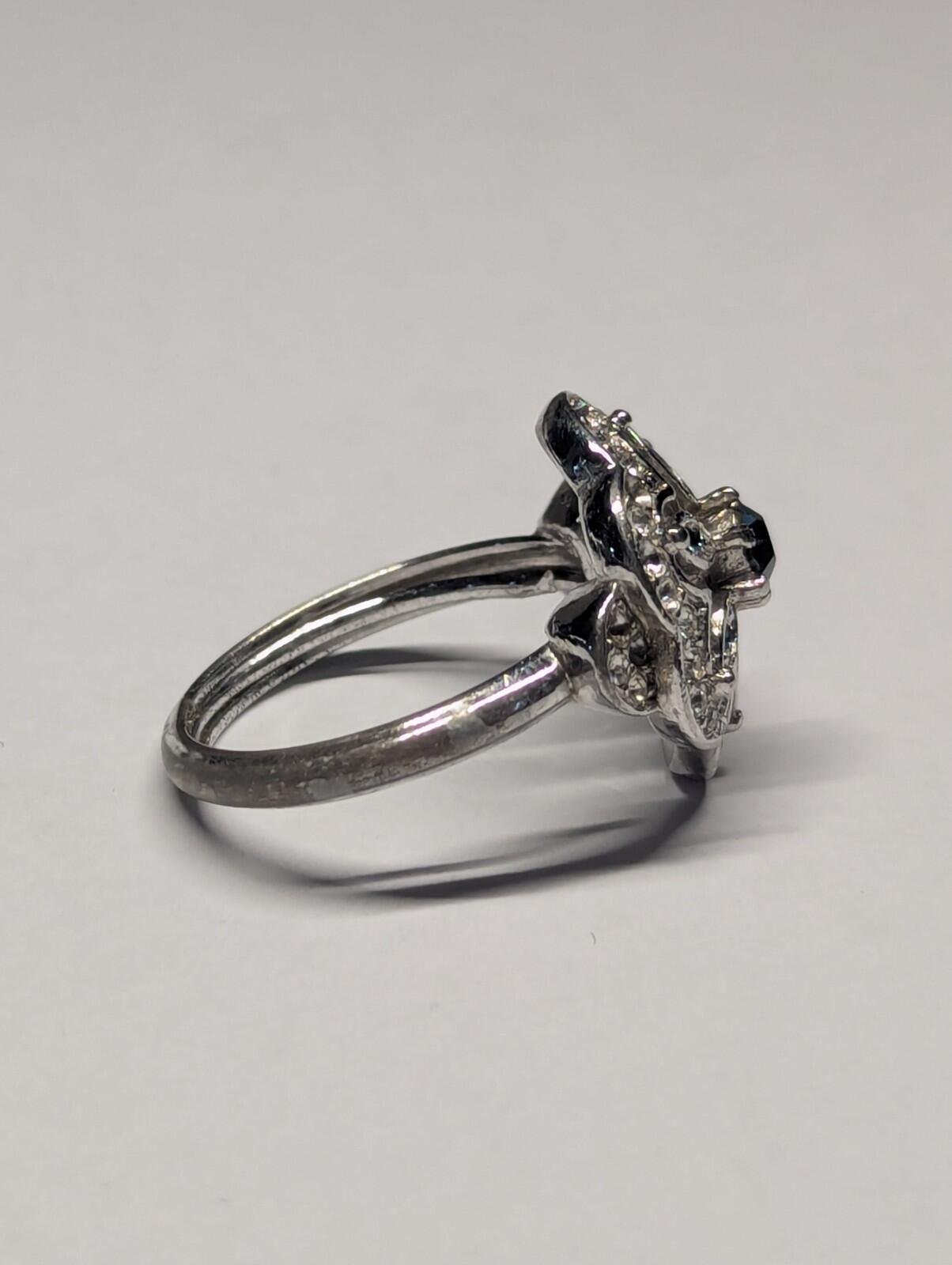 Vintage Costume Jewellery Blue And Clear Gemstones Ring | Size N 1/2 - Image 4
