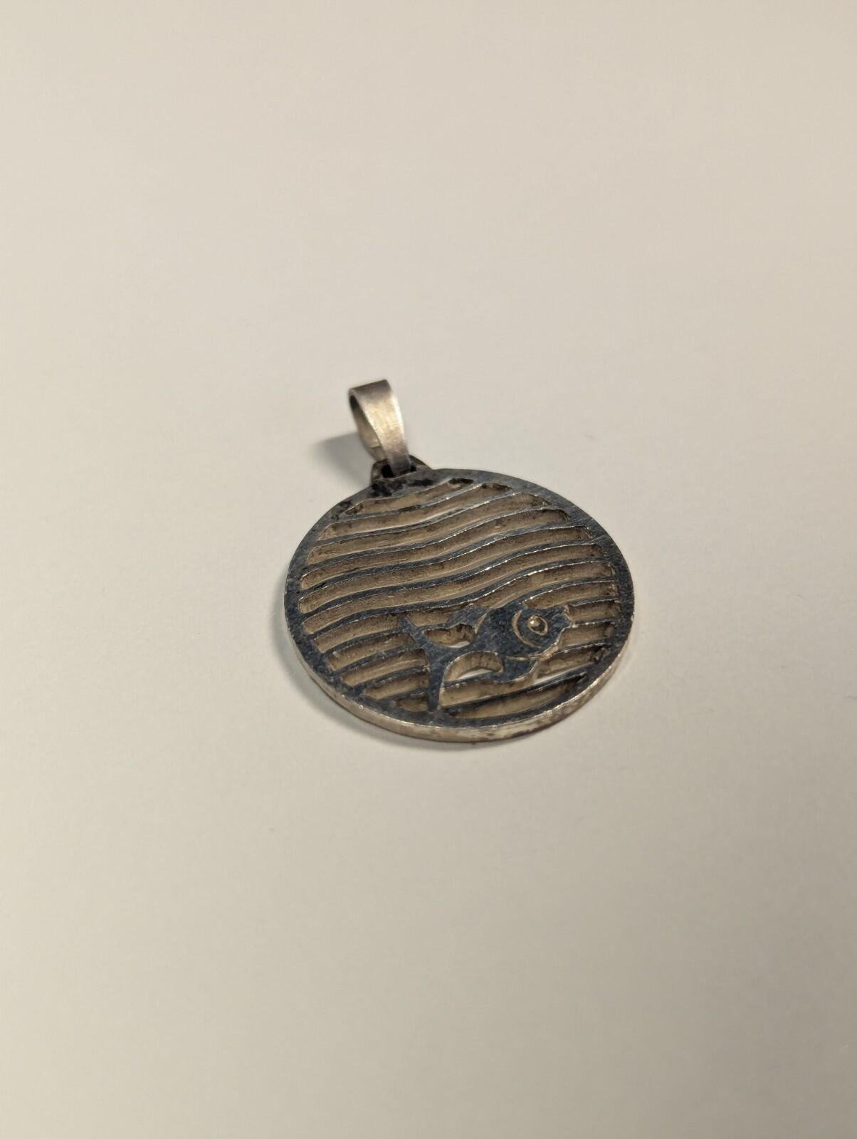 Vintage Sterling Silver Fish And Ocean Pendant | 925 Silver