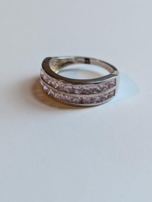 Vintage Sterling Silver 2 Row Pink Gem Ring | Size P 1/2 | 925 Silver