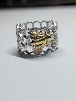 Vintage Sterling Silver Honeycomb Ring With Gold Tone Bee | Size L | 925 Silver