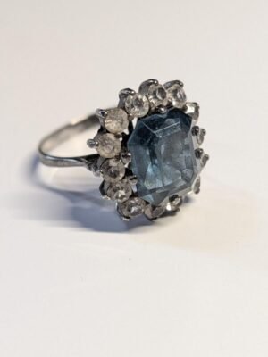 Vintage Sterling Silver Blue Halo Statement Ring | Size P 1/2 | 925 Silver