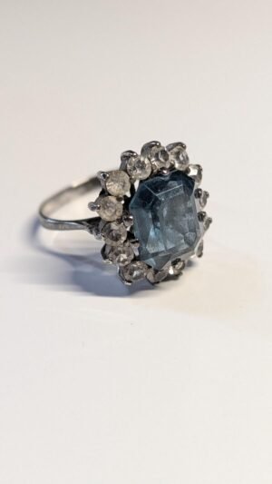 Vintage Sterling Silver Blue Halo Statement Ring | Size P 1/2 | 925 Silver