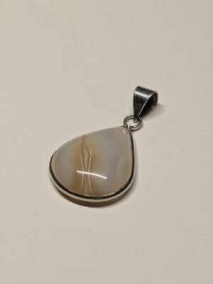 Vintage Sterling Silver Teardrop Agate Pendant | 925 Silver