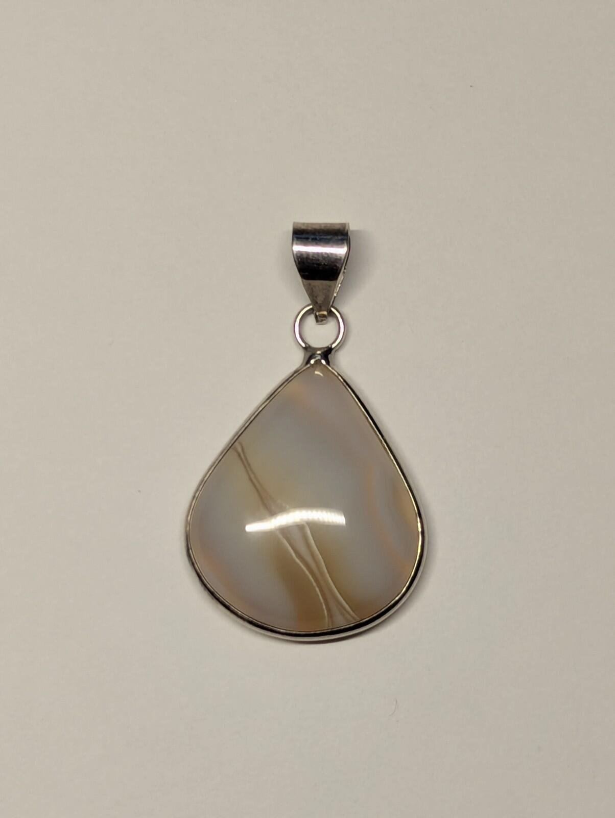 Vintage Sterling Silver Teardrop Agate Pendant | 925 Silver - Image 3