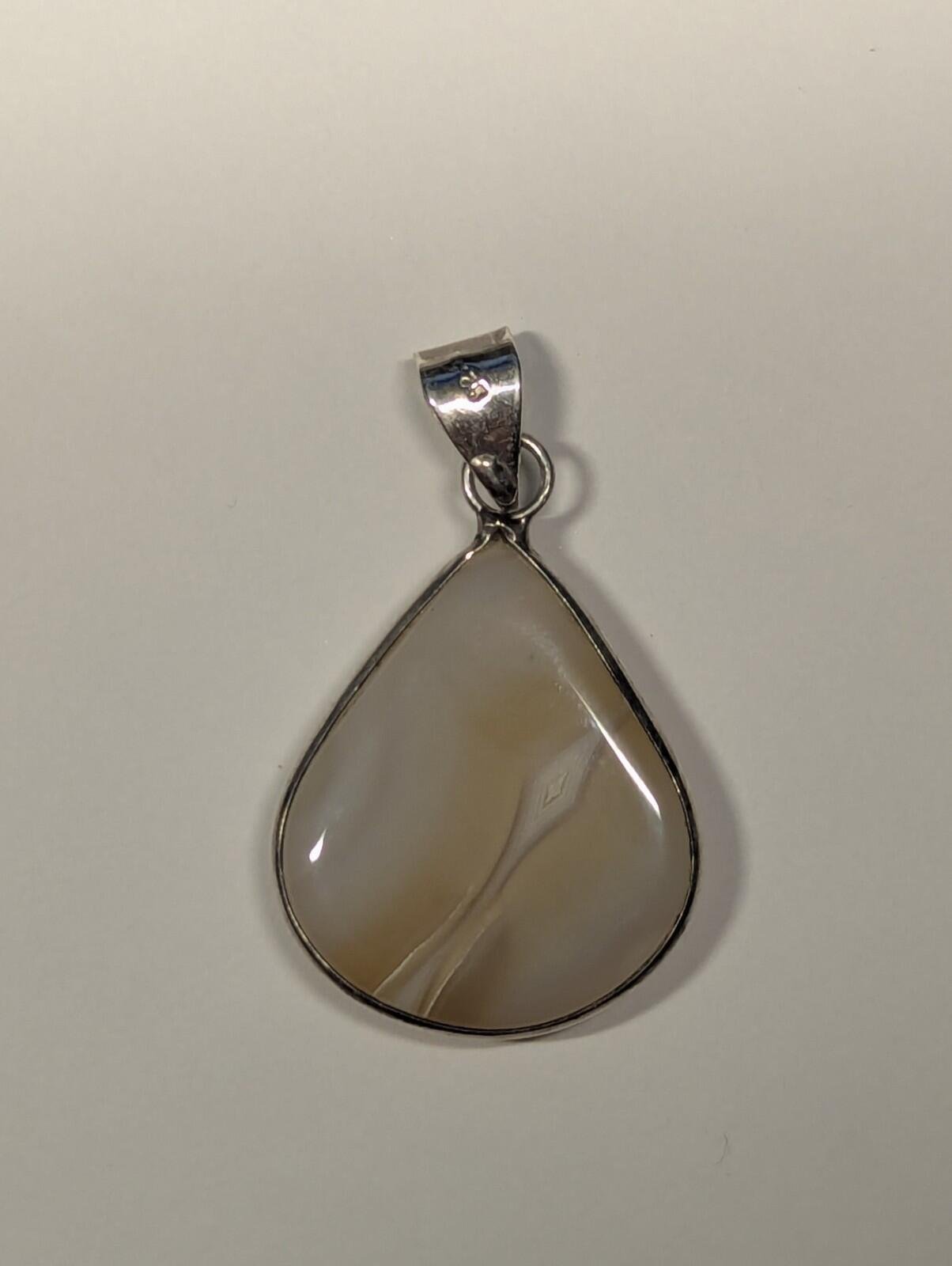 Vintage Sterling Silver Teardrop Agate Pendant | 925 Silver - Image 5