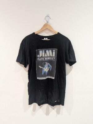 Vintage Style Jimi Hendrix Plays Berkley 1970 Black T Shirt Size Medium
