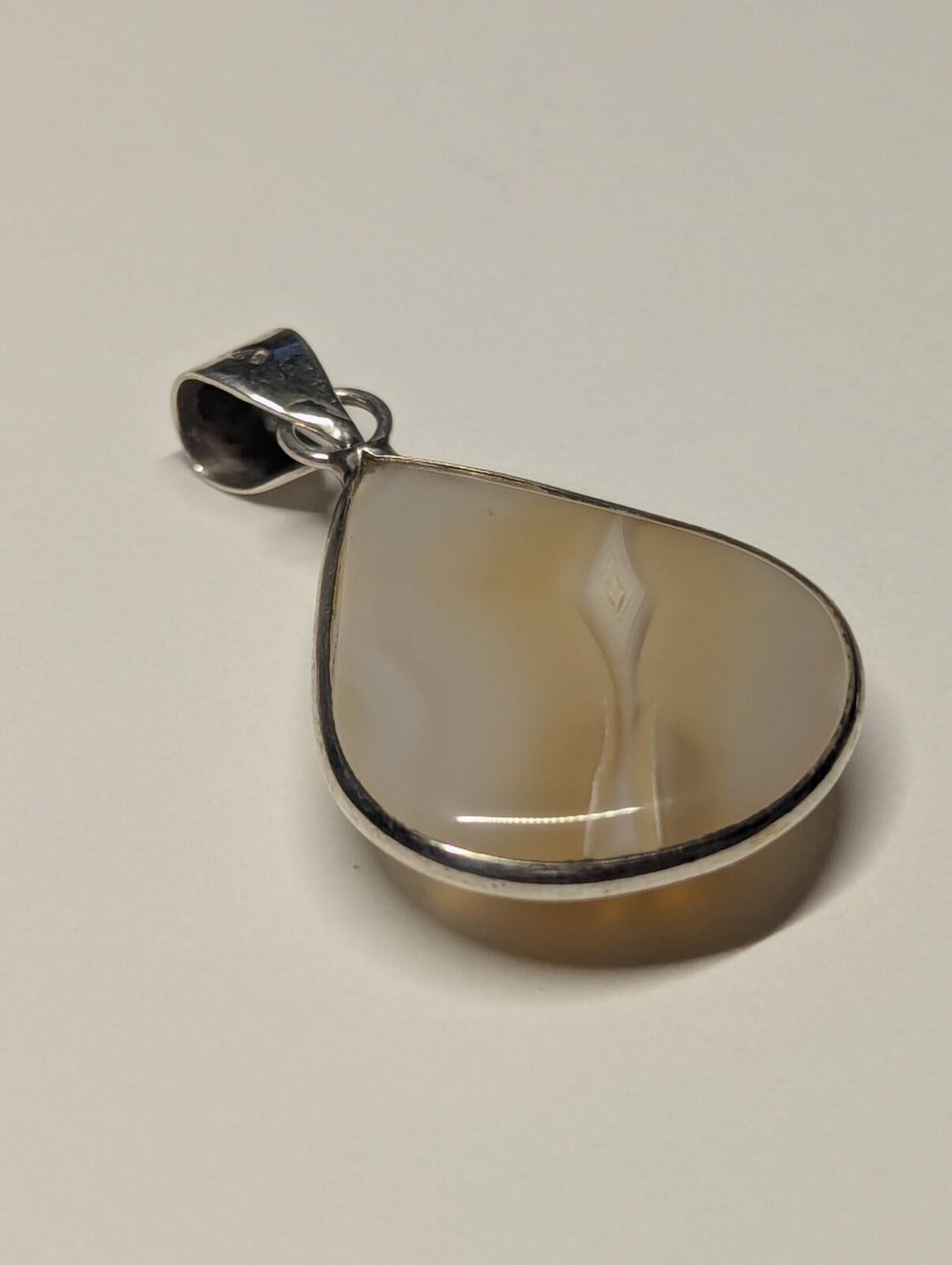 Vintage Sterling Silver Teardrop Agate Pendant | 925 Silver - Image 6