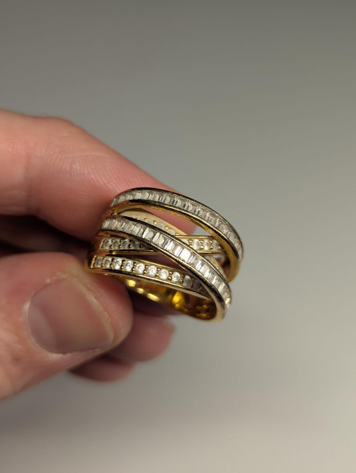 Vintage Sterling Silver Gold Tone DQCZ Ring | Size P | 925 Silver