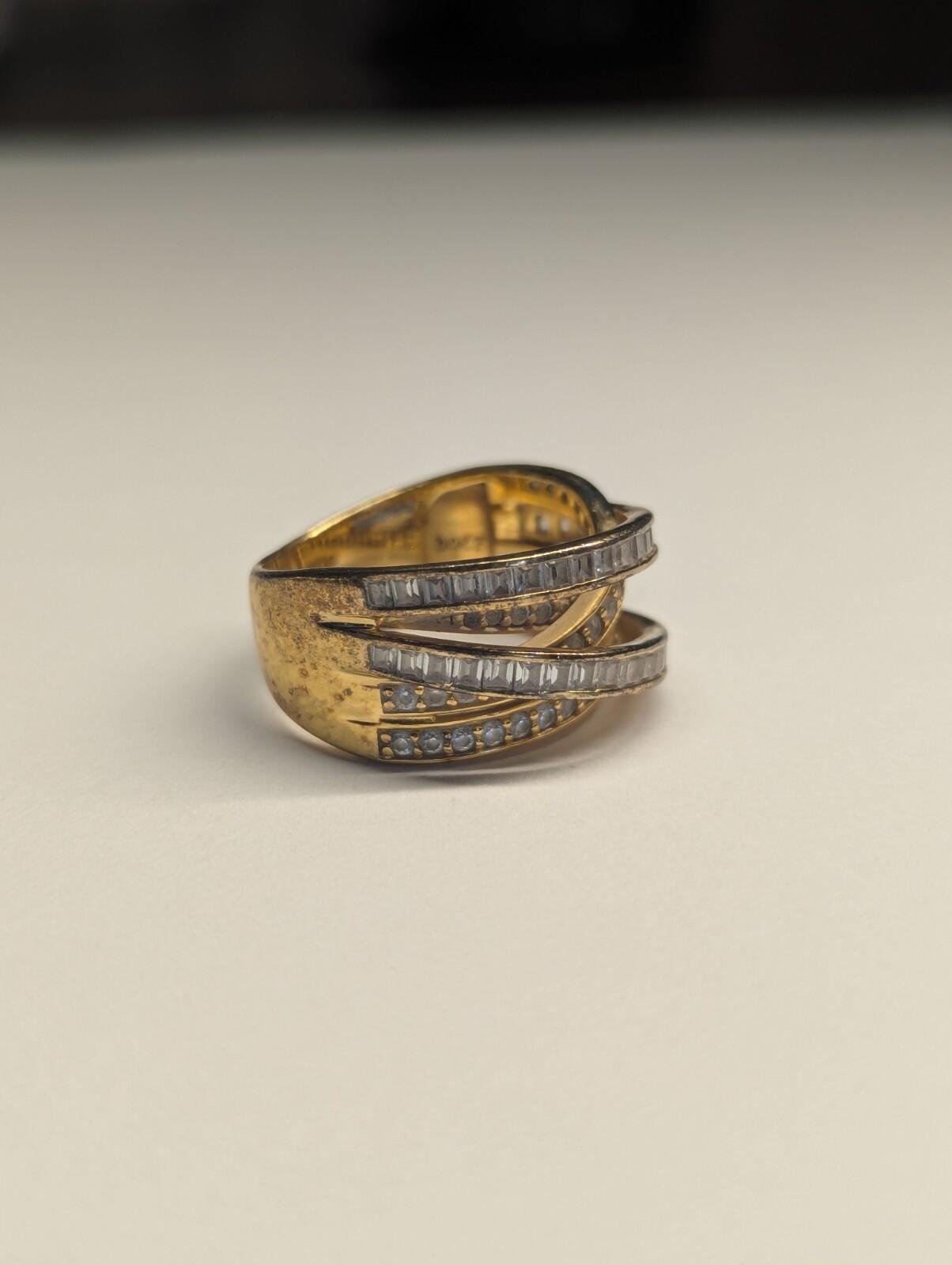 Vintage Sterling Silver Gold Tone DQCZ Ring | Size P | 925 Silver - Image 3
