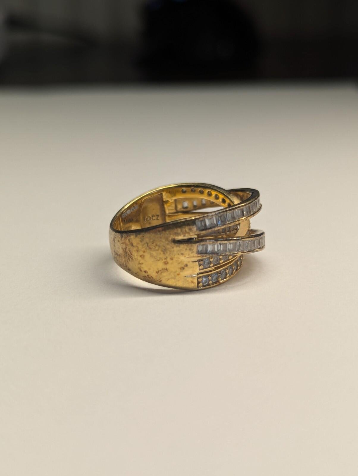 Vintage Sterling Silver Gold Tone DQCZ Ring | Size P | 925 Silver - Image 4