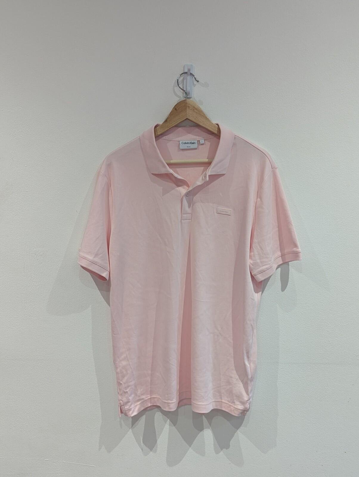Calvin Klein Smooth Cotton Slim Polo Shirt in Marys Rose | Size Large