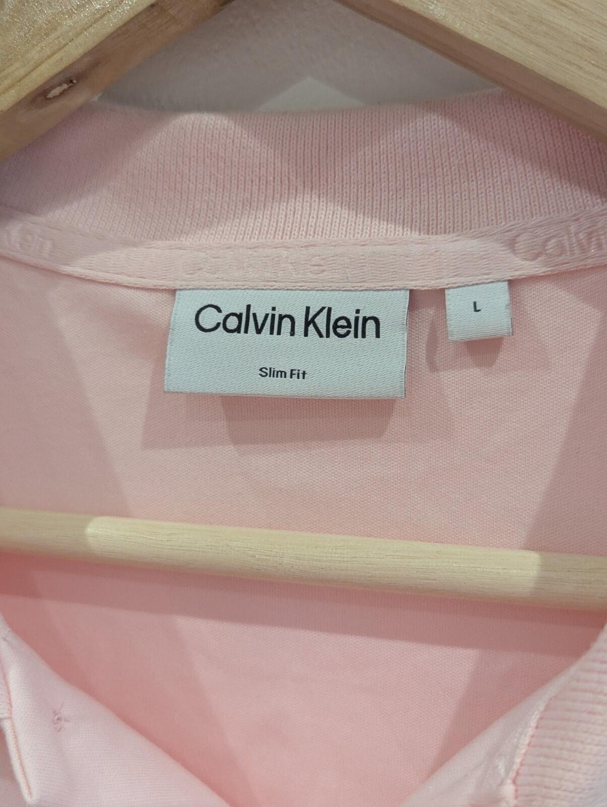 Calvin Klein Smooth Cotton Slim Polo Shirt in Marys Rose | Size Large - Image 3