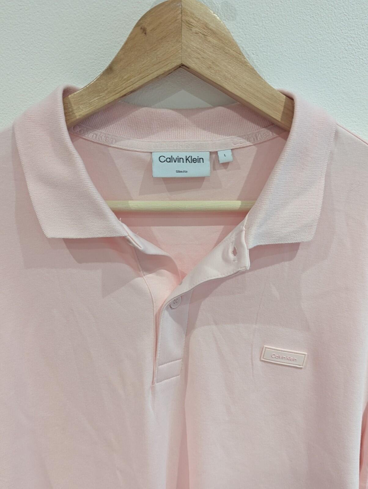 Calvin Klein Smooth Cotton Slim Polo Shirt in Marys Rose | Size Large - Image 4