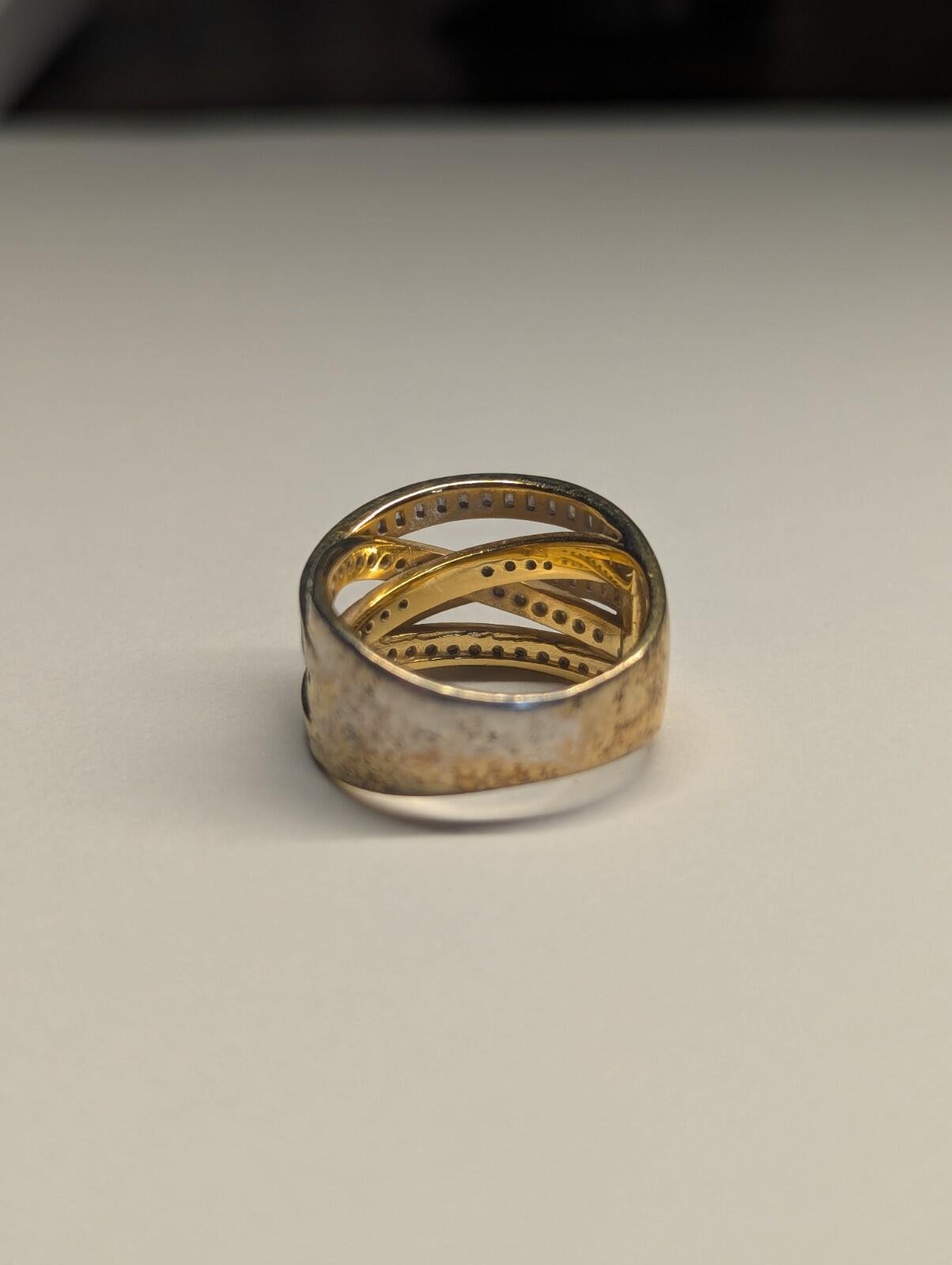 Vintage Sterling Silver Gold Tone DQCZ Ring | Size P | 925 Silver - Image 5