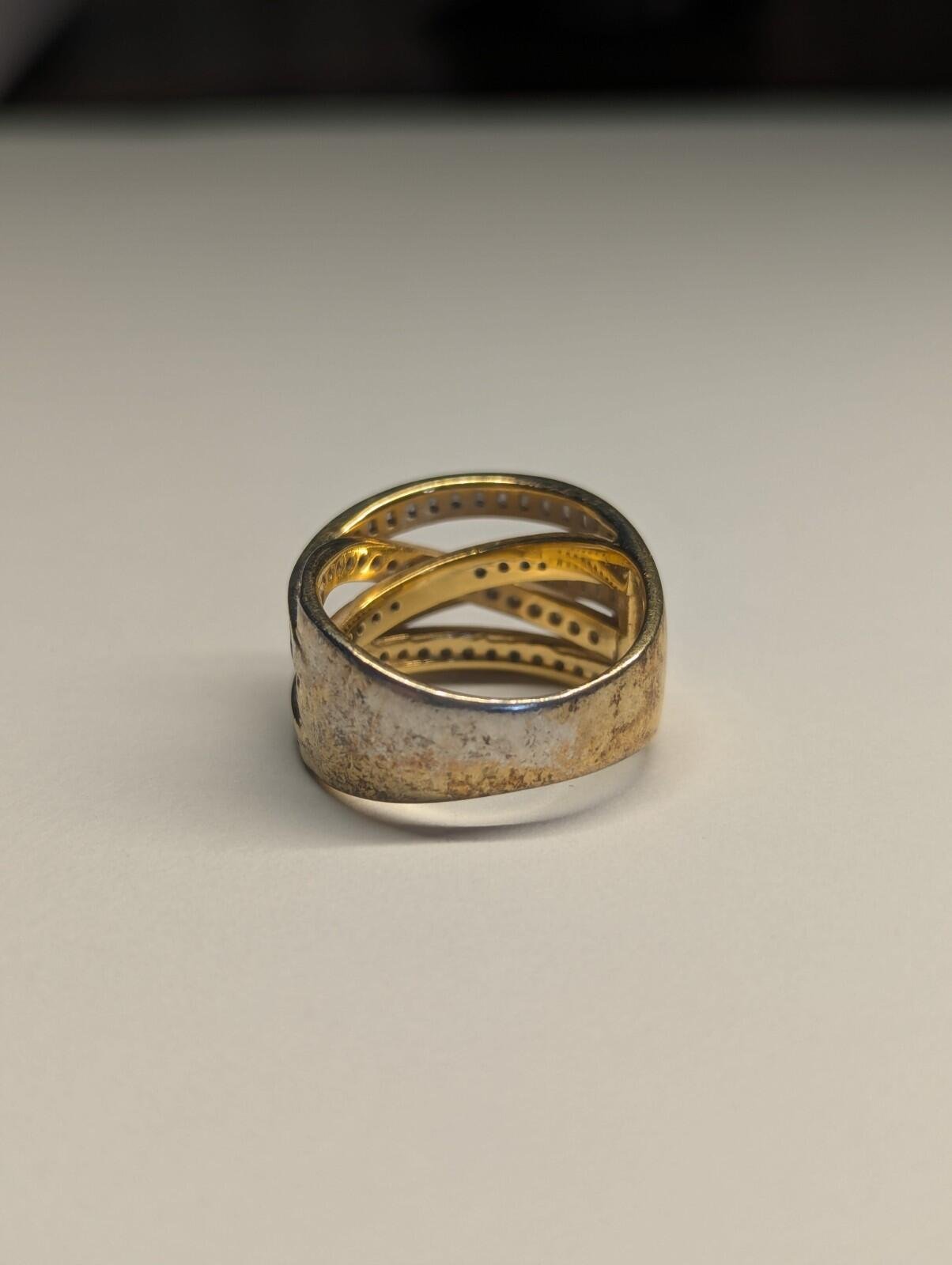 Vintage Sterling Silver Gold Tone DQCZ Ring | Size P | 925 Silver - Image 6