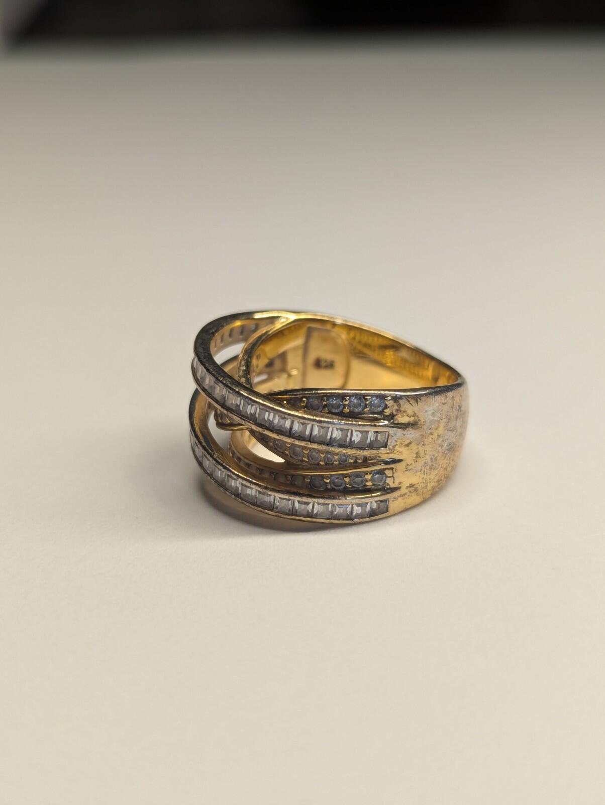 Vintage Sterling Silver Gold Tone DQCZ Ring | Size P | 925 Silver - Image 7