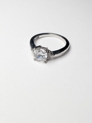 Vintage Sterling Silver DQCZ Solitaire Clear Gemstone Ring | Size M 1/2 | 925
