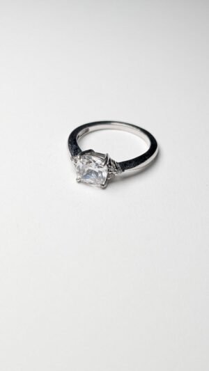 Vintage Sterling Silver DQCZ Solitaire Clear Gemstone Ring | Size M 1/2 | 925