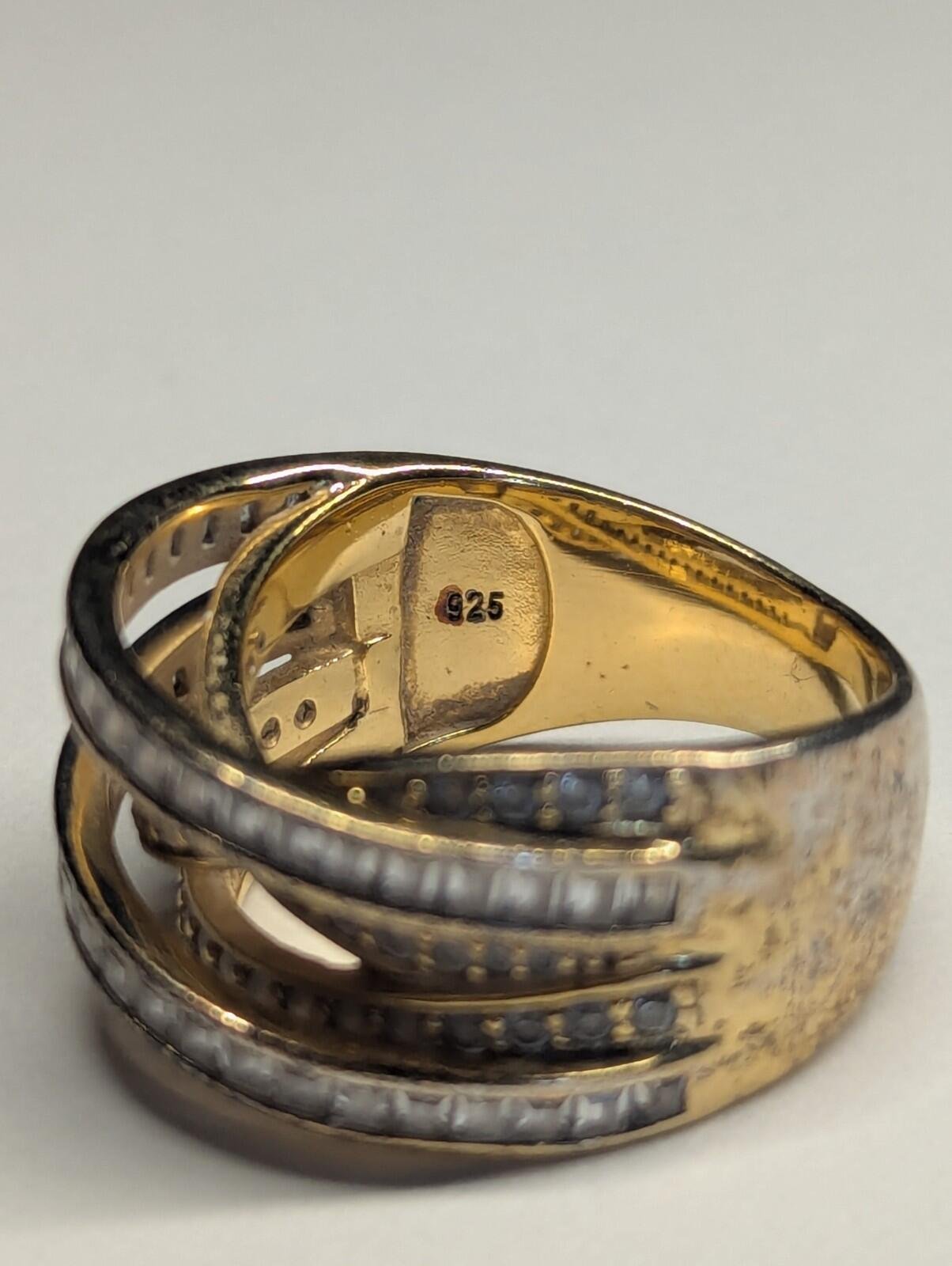 Vintage Sterling Silver Gold Tone DQCZ Ring | Size P | 925 Silver - Image 8