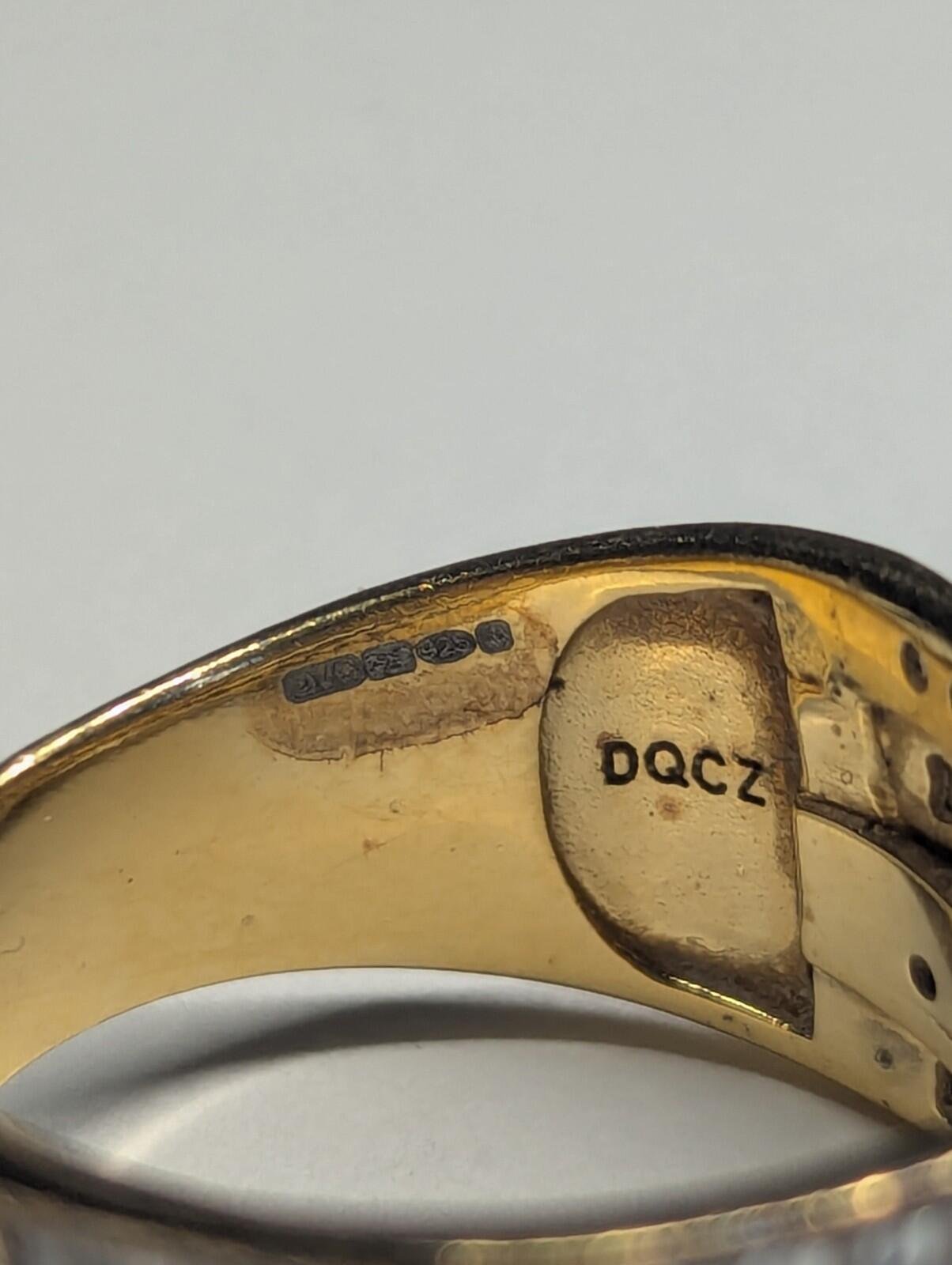 Vintage Sterling Silver Gold Tone DQCZ Ring | Size P | 925 Silver - Image 9