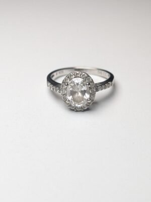 Vintage Sterling Silver Clear DQCZ Halo Gemstone Ring | Size Q | 925 Silver