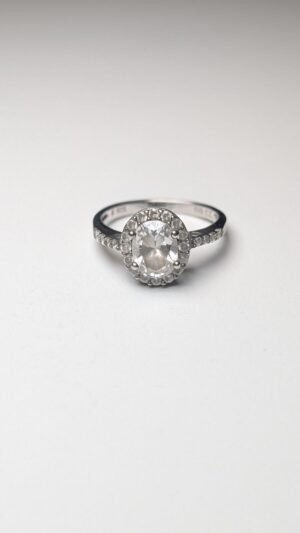 Vintage Sterling Silver Clear DQCZ Halo Gemstone Ring | Size Q | 925 Silver