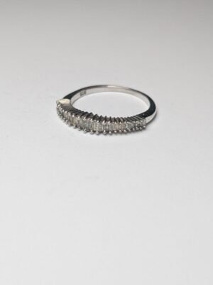 Vintage Sterling Silver Clear Gemstones Baguette Ring | Size M 1/2 | 925 Silver