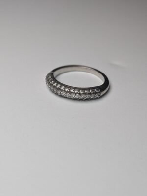 Vintage Sterling Silver CZ 3 Row Cluster Ring | Size N 1/2 | 925 Silver