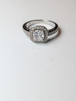 Vintage Sterling Silver Halo Clear Gemstone Ring | Size N 1/2 | 925 Silver