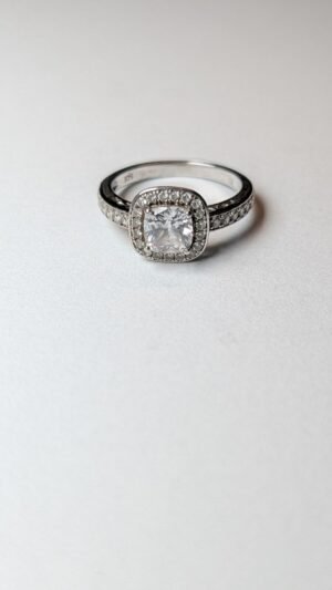 Vintage Sterling Silver Halo Clear Gemstone Ring | Size N 1/2 | 925 Silver