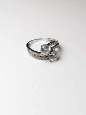 Vintage Sterling Silver Clear Gemstones Wrap Ring | Size M 1/2 | 925 Silver