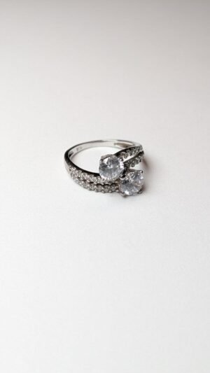 Vintage Sterling Silver Clear Gemstones Wrap Ring | Size M 1/2 | 925 Silver