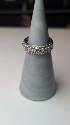 Vintage Sterling Silver CZ 3 Row Cluster Ring | Size M | 925 Silver