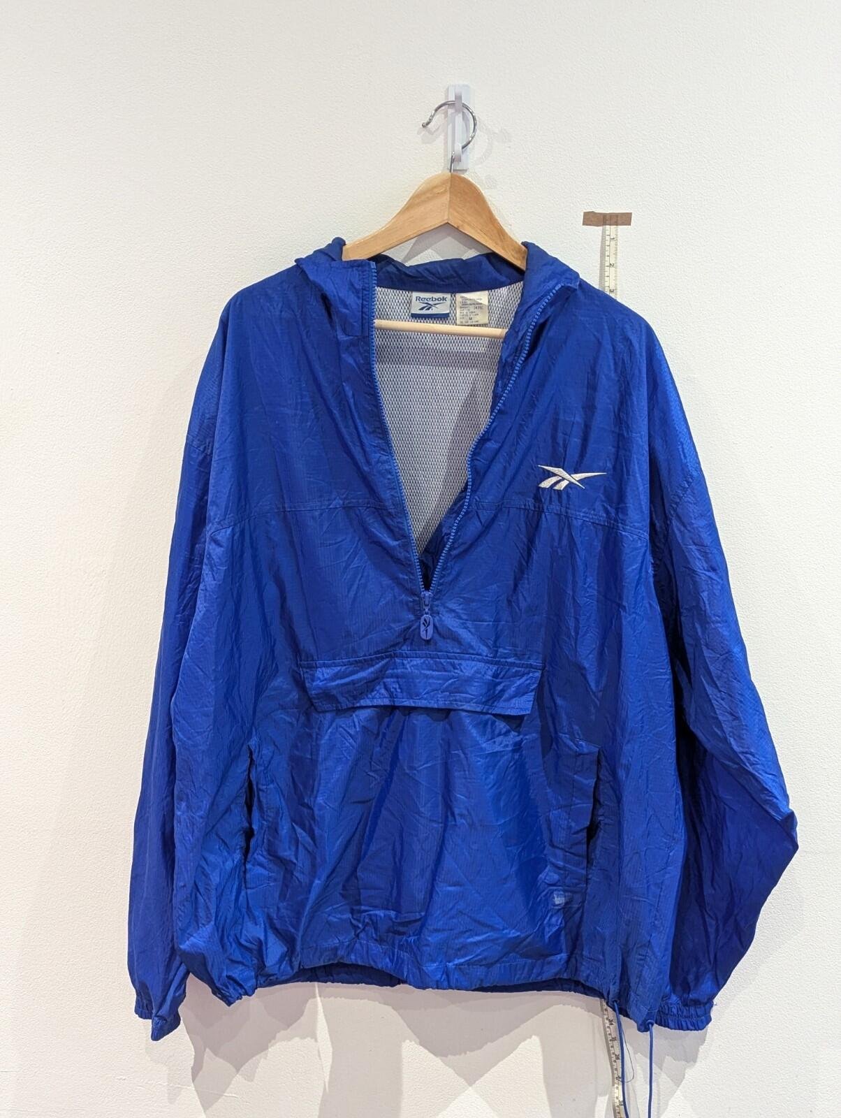 Vintage Blue Reebok Mens Windbreaker Half Zip Logo Size Medium 90s Retro Sports