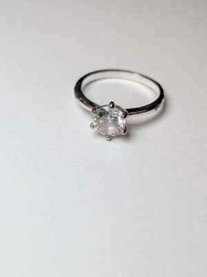 Vintage Sterling Silver CZ Solitaire Clear Gemstone Ring | Size P | 925