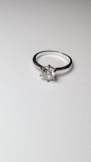 Vintage Sterling Silver CZ Solitaire Clear Gemstone Ring | Size P | 925