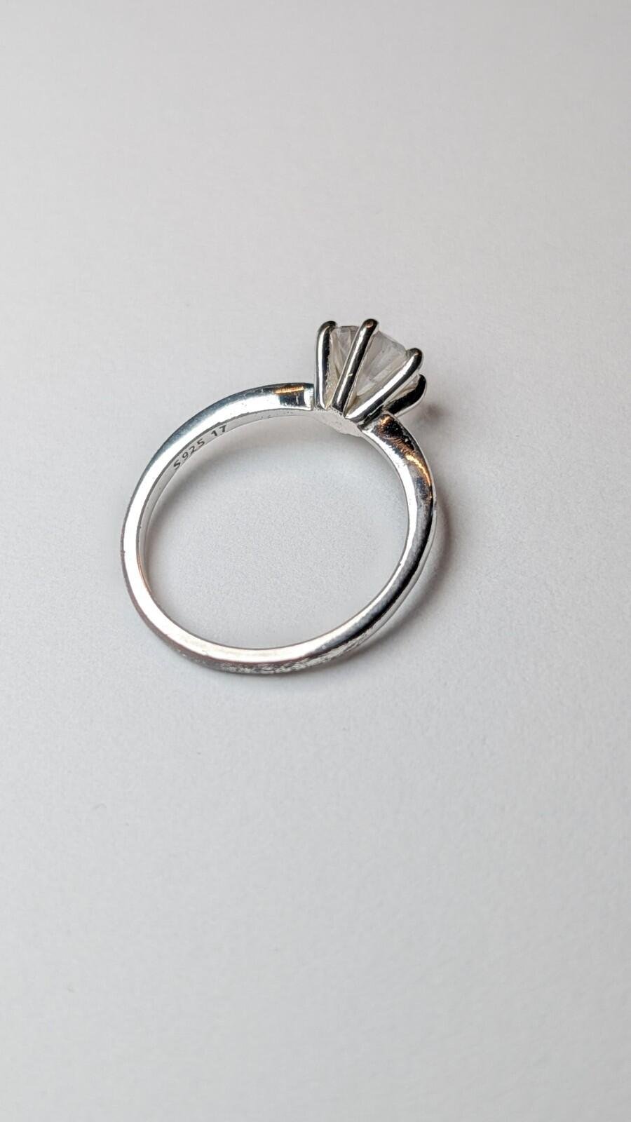 Vintage Sterling Silver CZ Solitaire Clear Gemstone Ring | Size P | 925 - Image 2