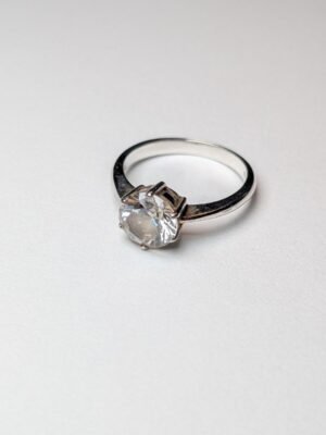 Vintage Sterling Silver CZ Solitaire Clear Gemstone Ring | Size M 1/2 | 925