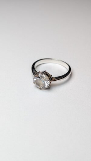 Vintage Sterling Silver CZ Solitaire Clear Gemstone Ring | Size M 1/2 | 925