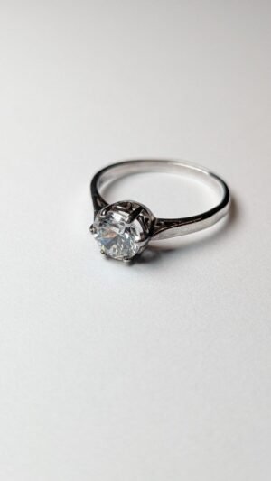 Vintage Sterling Silver DQCZ Solitaire Clear Gemstone Ring | Size R | 925