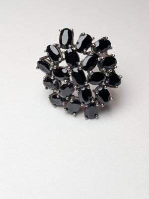 Vintage Sterling Silver Black Onyx Cluster Ring | Size K | 925 Silver