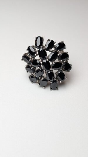 Vintage Sterling Silver Black Onyx Cluster Ring | Size K | 925 Silver