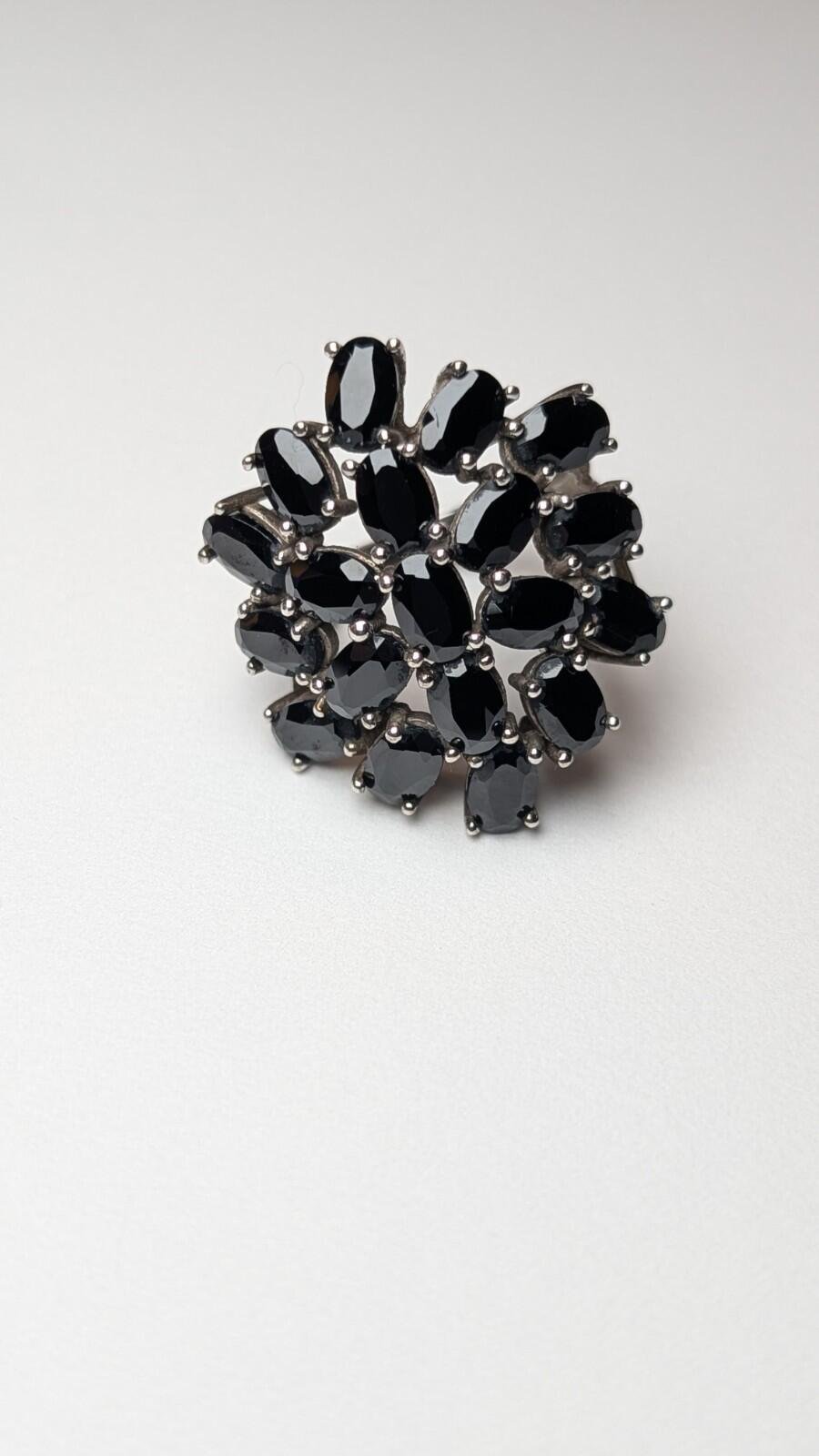 Vintage Sterling Silver Black Onyx Cluster Ring | Size K | 925 Silver