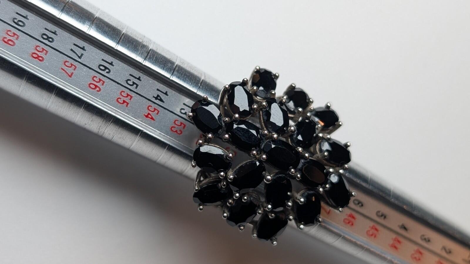 Vintage Sterling Silver Black Onyx Cluster Ring | Size K | 925 Silver - Image 2