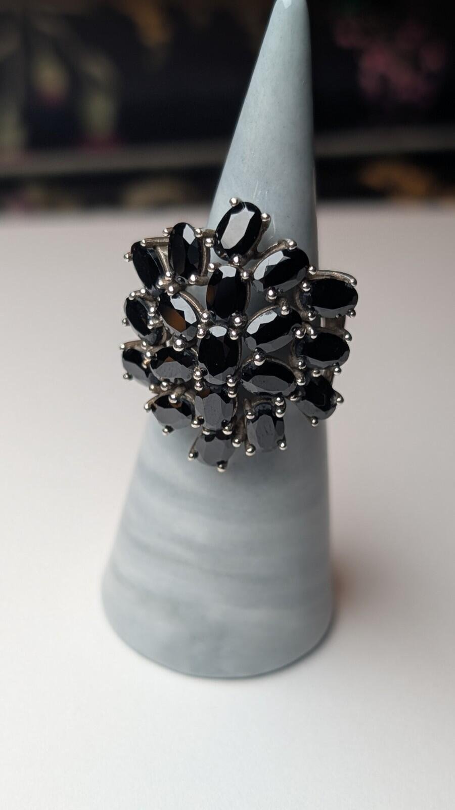 Vintage Sterling Silver Black Onyx Cluster Ring | Size K | 925 Silver - Image 6